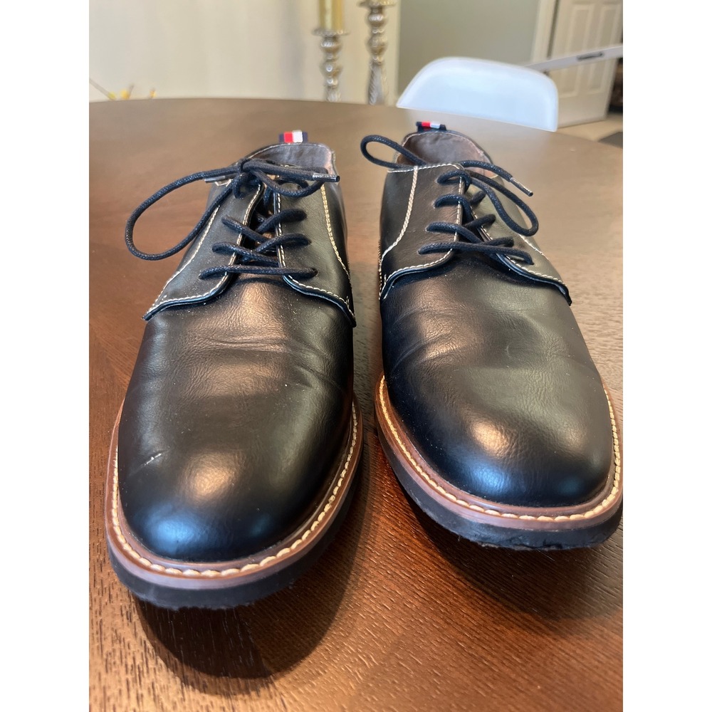 Tommy Hilfiger Dress Shoes Mens 10.5 Black Good Derby Oxford Contrast Stitch